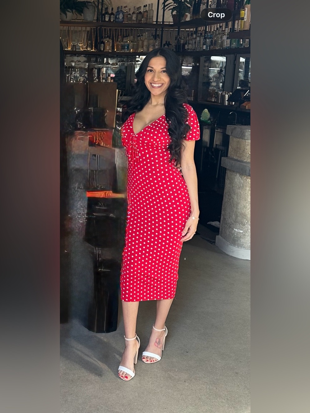Missguided Red Polka Dot Midi Dress with Puff Sleeves